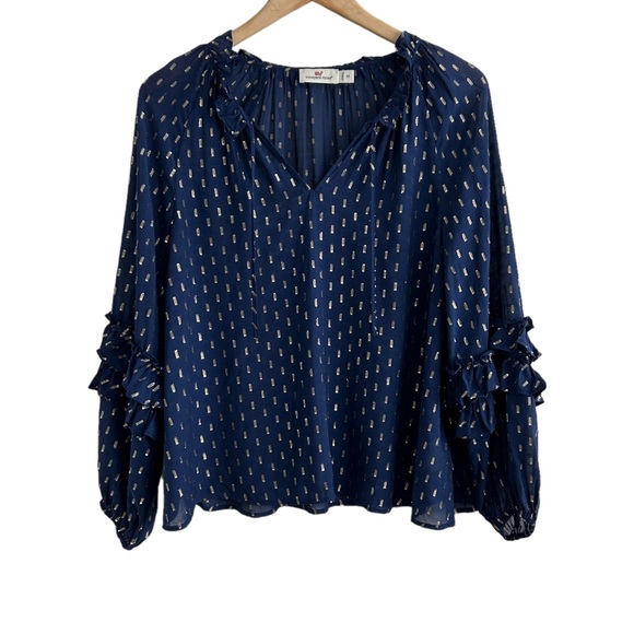 Vinyard Vines Lurex Clip Dot Silk Blend Semi-Sheer Top (XS) - Picture 6 of 16